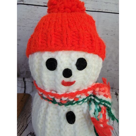 Vintage Styrofoam Snowman Crochet Red Hat Scarf 8in Handmade Grandmacore - Picture 2 of 9